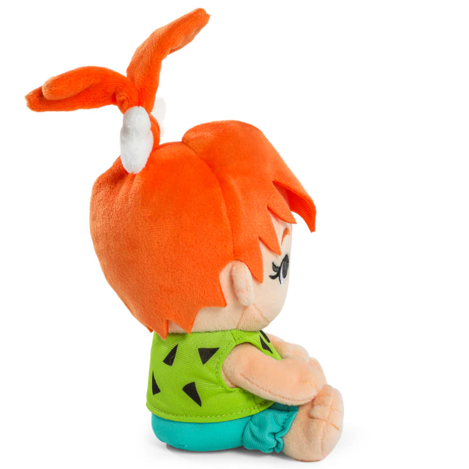 Pebbles Flintstone Phunny Plush: Adorable 7 1/2-Inch Stone Age Daughter Collectible by Kidrobot sitting sideways with bright orange hair and green outfit
