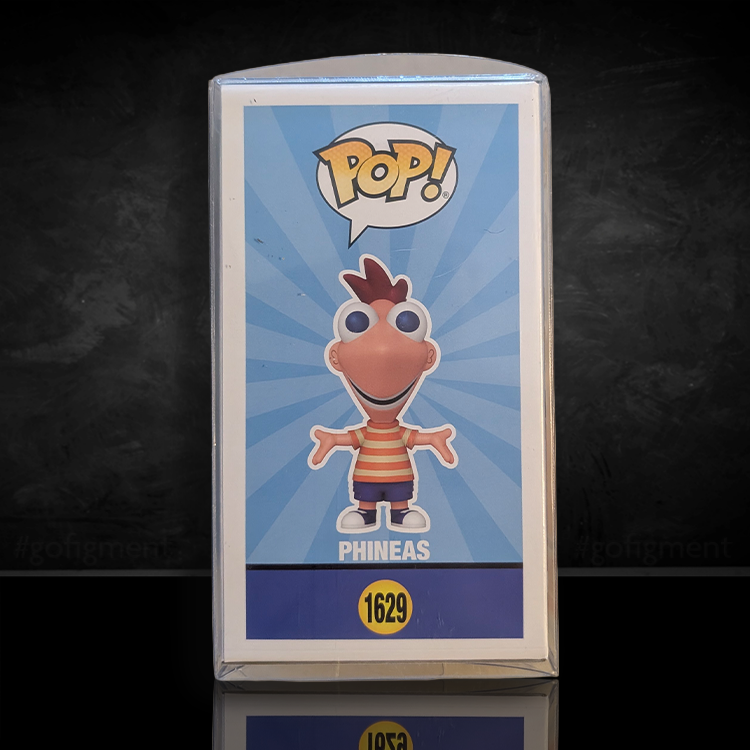 FUNKO Phineas Funko Pop! vinyl figure #1629 featuring cartoon character with striped shirt on blue background