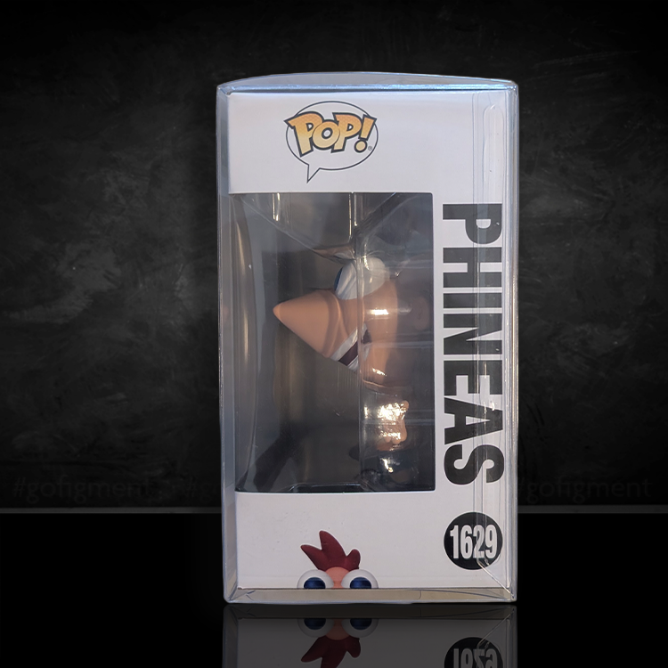 Phineas Funko Pop! vinyl figure #1629 in clear window box with character and logo details on white packaging