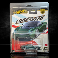 Hot Wheels Euro Speed 1:64 scale green die-cast car with silver wheels in premium collector blister packaging