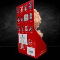 Sekiguchi Monchhichi Fluffy Pink Beige plush monkey displayed in red retail box from side view