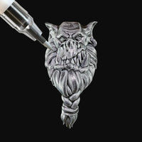 Polished Silver Army Painter Speedpaint Marker - One-Coat Metallic Miniature Paint SM1017P adding metallic highlights on fantasy miniature face by Army Painter