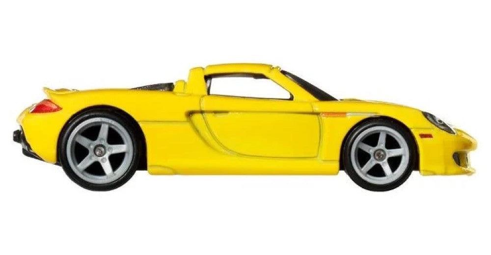 Hot Wheels Premium Car Culture 1:64 yellow Porsche Carrera GT die-cast collectible by Mattel side view