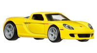 Hot Wheels Premium 1:64 scale yellow Porsche Carrera GT die-cast model by Mattel angled view