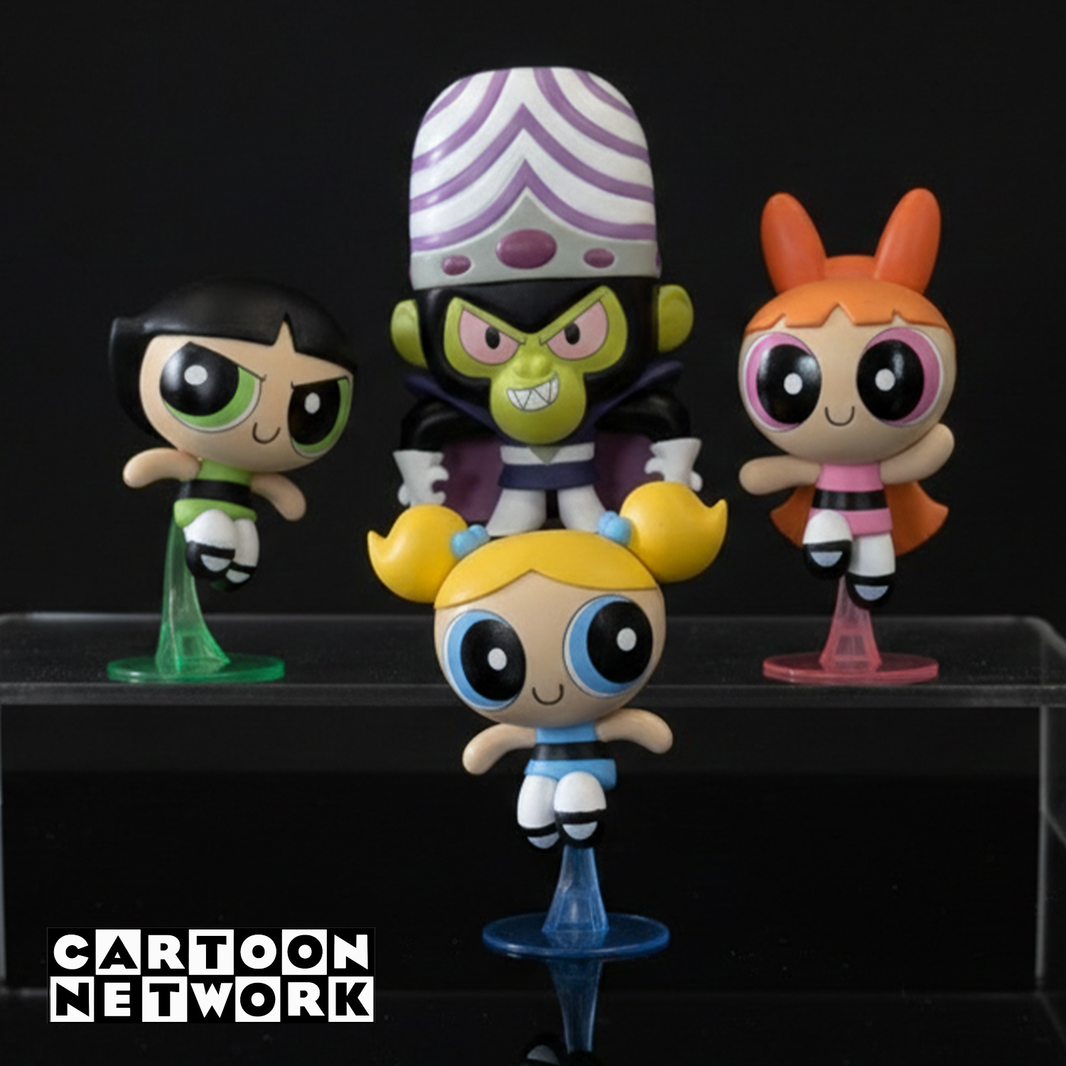 Go Figment 2.5-inch tall vinyl figures of Powerpuff Girls and Mojo Jojo from Cartoon Network collection