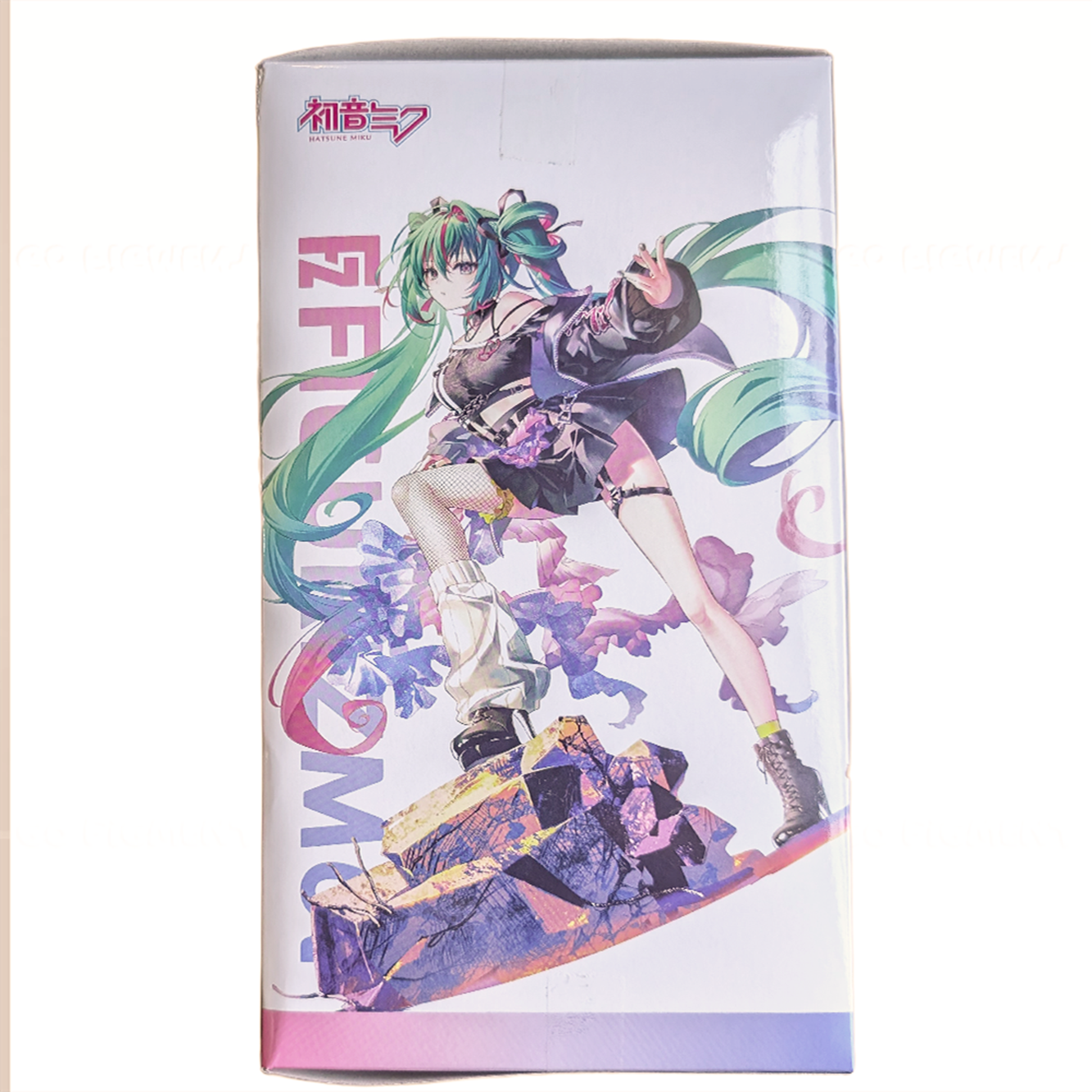 Packaging box featuring colorful anime-style artwork of Hatsune Miku Punk FiGURiZMa Sega Anime Vinyl Statue Figure by Furyo.