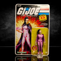 Hasbro G.I. Joe Pythona Cobra-La Emissary 3 3/4-inch ReAction+ figure in original packaging against dark background