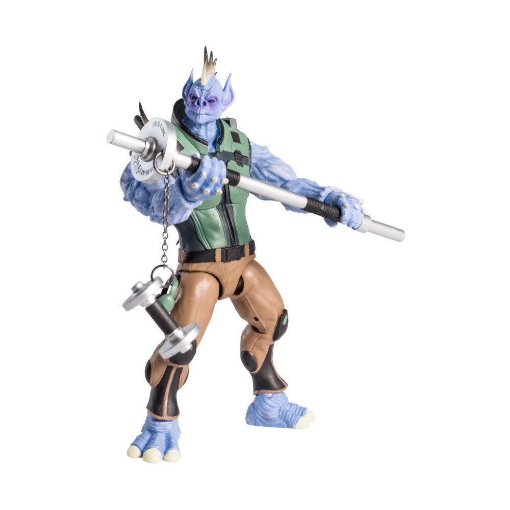 Quillroy 1:12 Scale 5" Human Porcupine Hybrid Action Figure by Alter Nation in dynamic pose holding a barbell accessory
