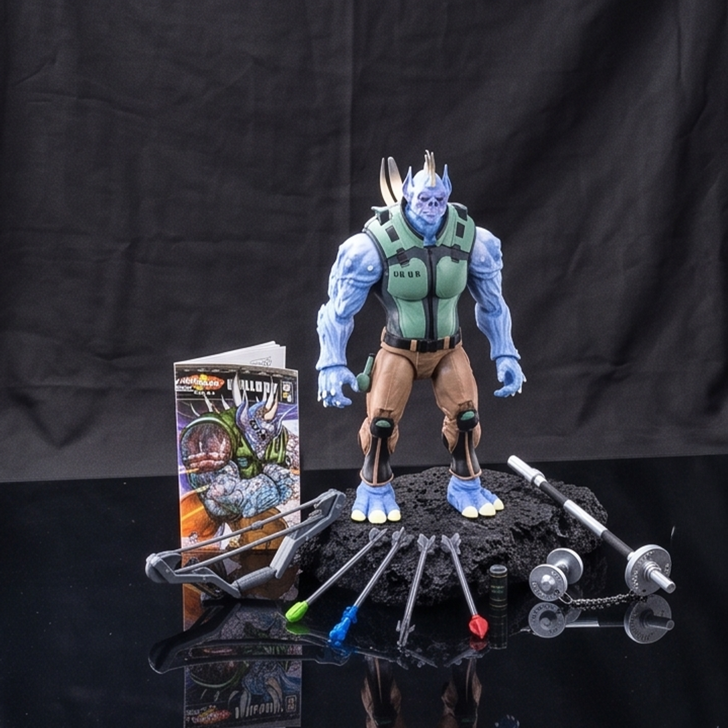 Quillroy 1:12 Scale 5" Human Porcupine Hybrid Action Figure by Altered Nation with weapons, accessories, and display base