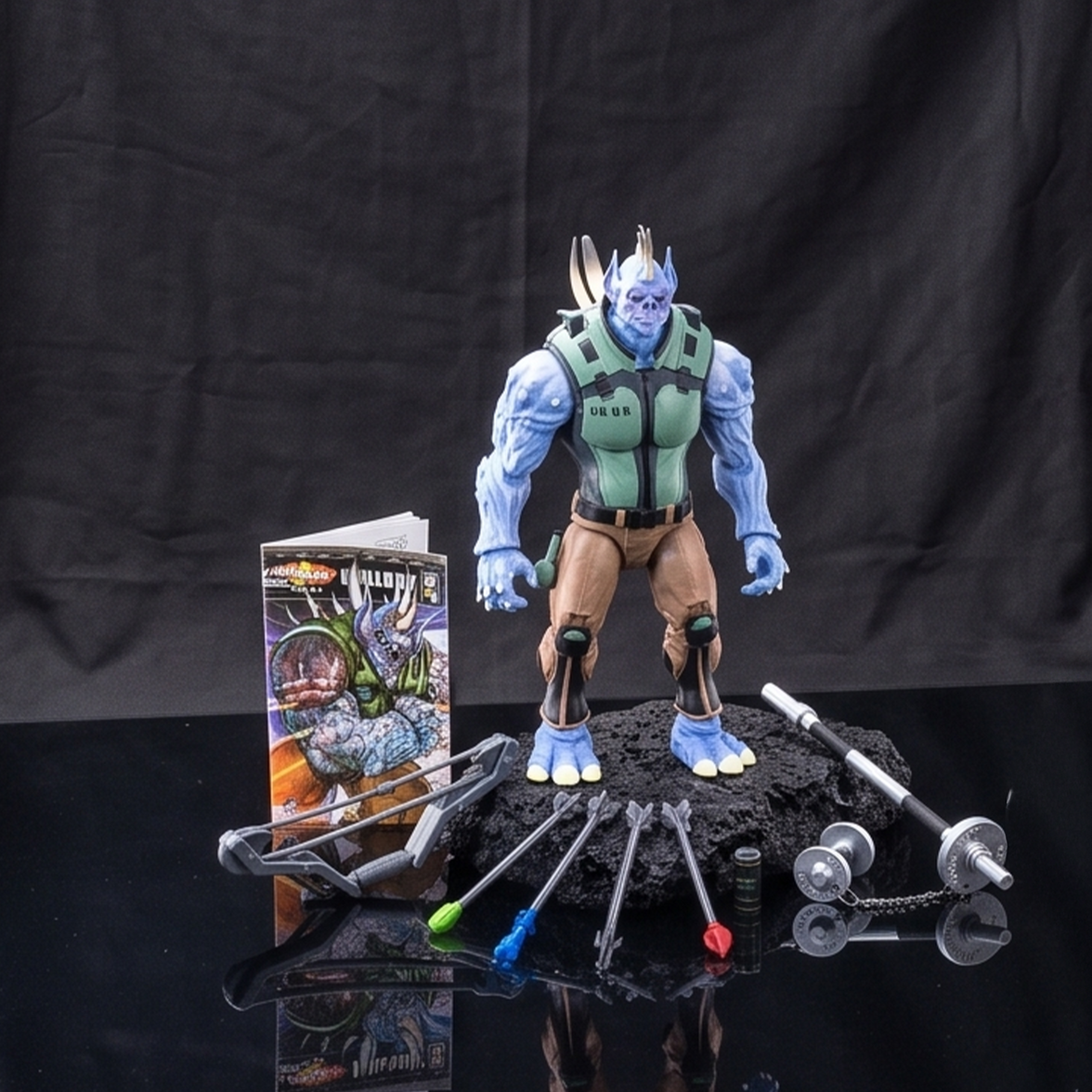 Quillroy 1:12 Scale 5" Human Porcupine Hybrid Action Figure by Altered Nation with weapons, accessories, and display base