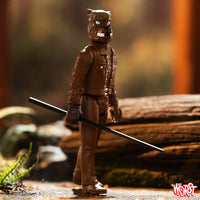 Super7 The Worst Werewolf Biker ReAction Figure (Wave 4) holding a sword in a forest setting