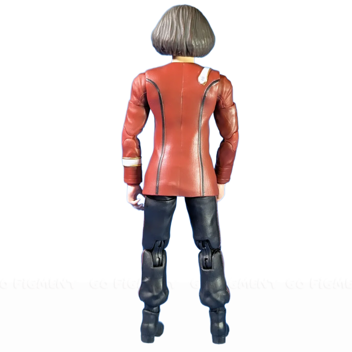 Captain Garrett Star Trek The Next Generation 1/12 Scale Action Figure Nacelle showing back view in red uniform jacket