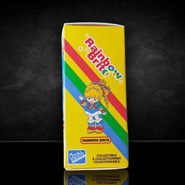Yellow Rainbow Brite collectible box with character illustration and rainbow stripes from Loyal Subjects series.