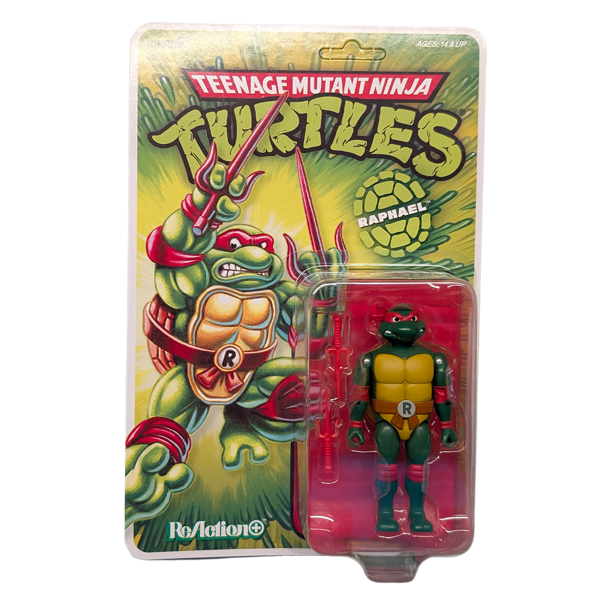 Raphael Teenage Mutant Ninja Turtles ReAction+ Action Figure by Super7 with Pair of Sais 3.75-Inch in package
