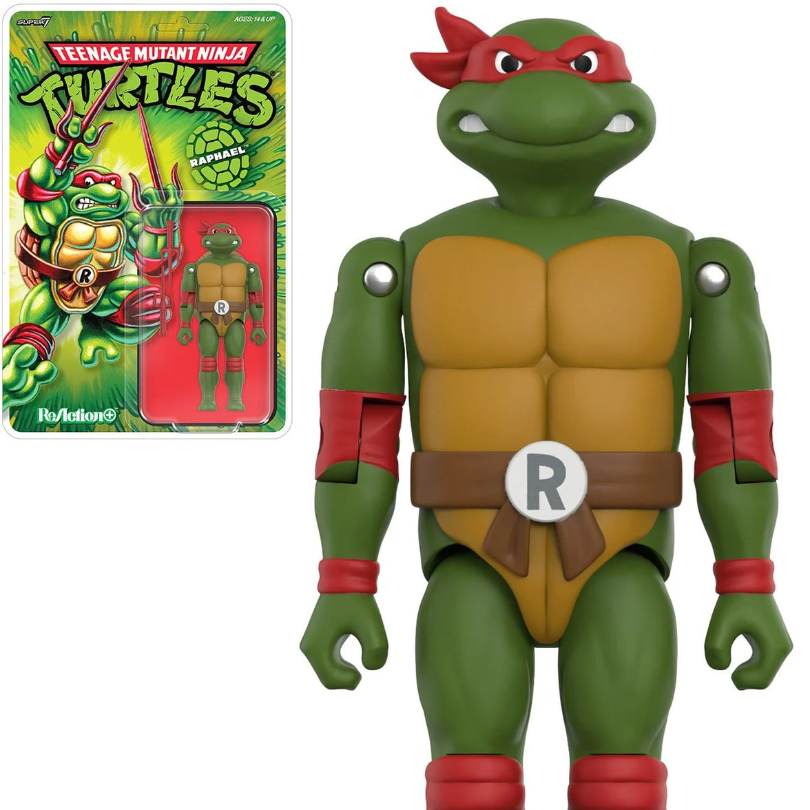 Raphael Teenage Mutant Ninja Turtles ReAction+ Action Figure by Super7 with Pair of Sais 3.75-Inch