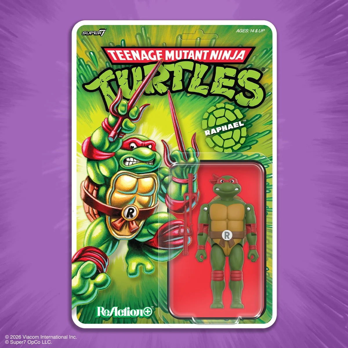 Raphael Teenage Mutant Ninja Turtles ReAction+ Action Figure by Super7 with Pair of Sais 3.75-Inch