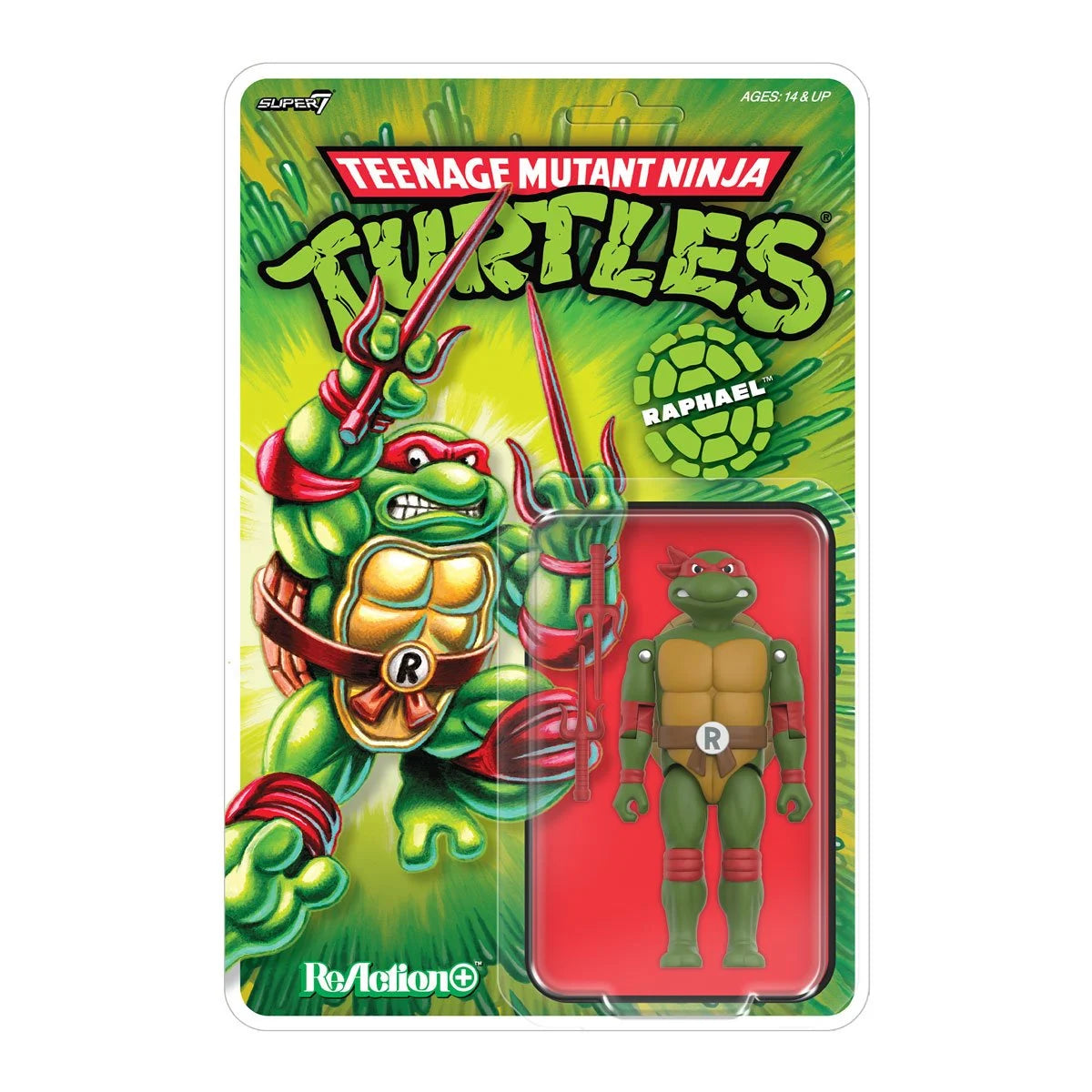 Raphael Teenage Mutant Ninja Turtles ReAction+ Action Figure by Super7 with Pair of Sais 3.75-Inch