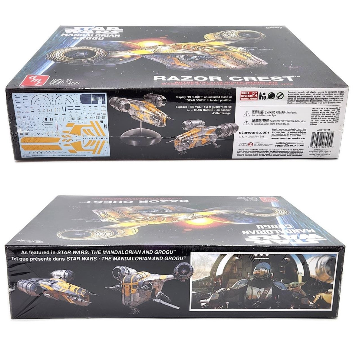The Mandalorian & Grogu Razor Crest 1/72 Scale Model Kit Star Wars AMT new in box by Monster Scenes showcasing box art and model images