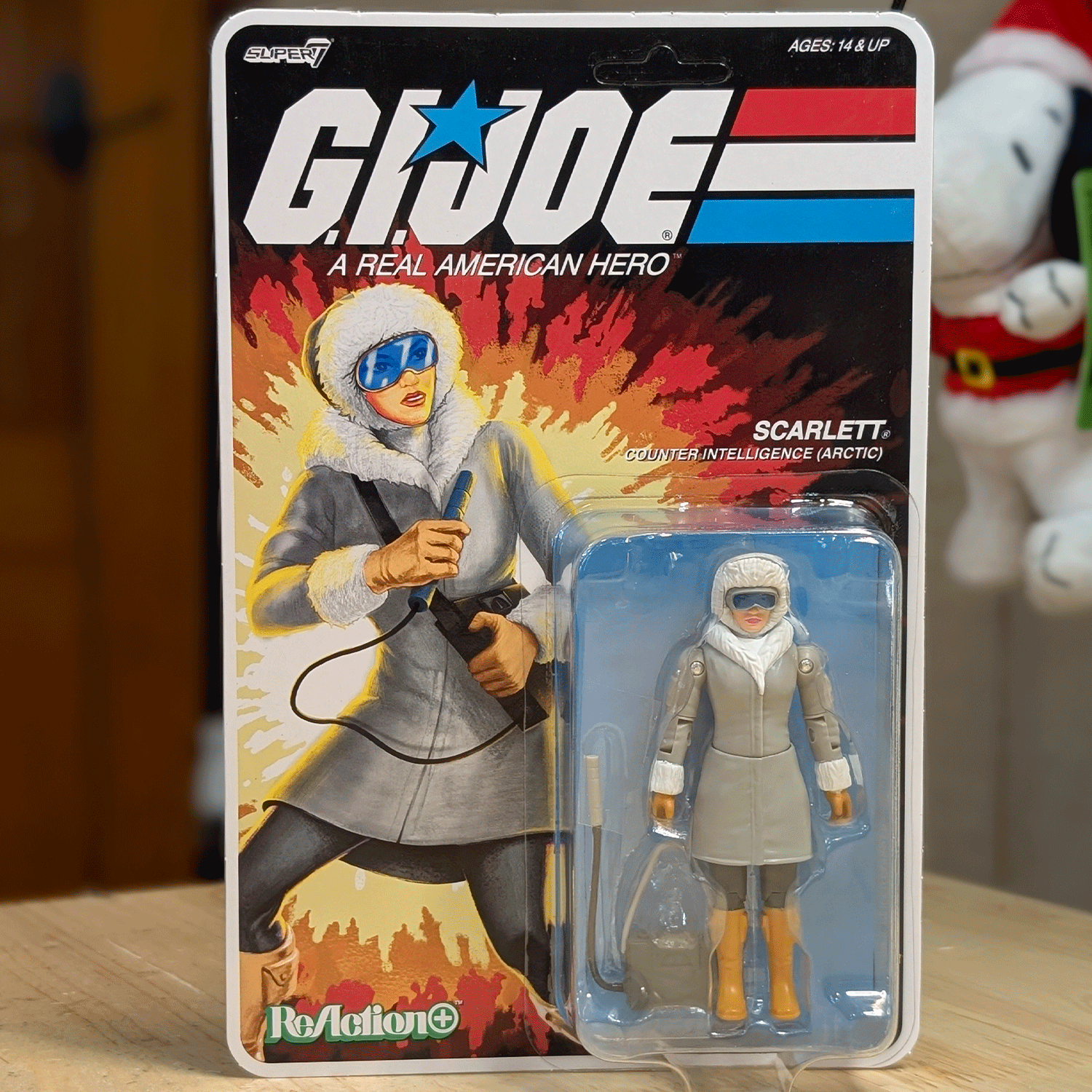 Super7 GI Joe Scarlett Arctic Counter Intelligence figure with geiger counter in vintage-style blister card packaging