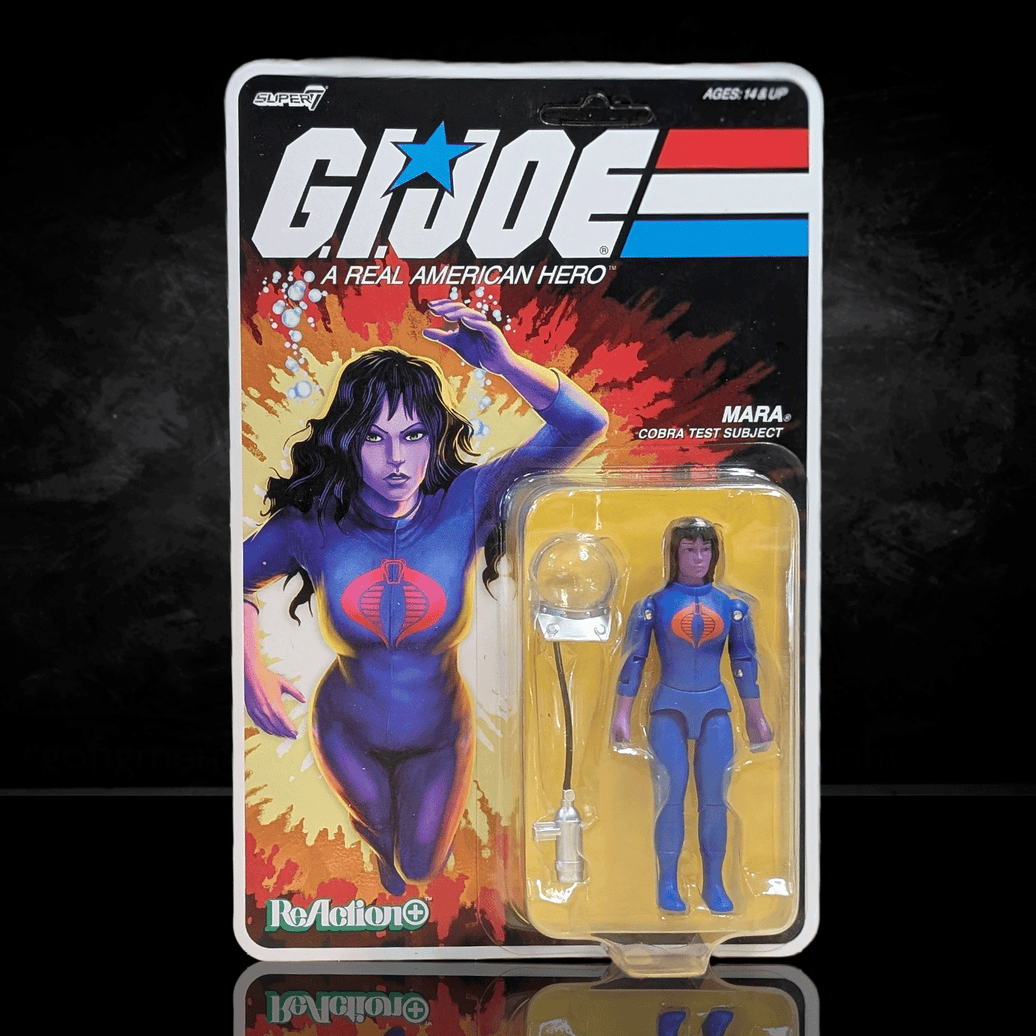 Super7 Mara Cobra Test Subject action figure in blue suit with breathing helmet and accessories in vintage style packaging