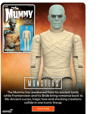 Universal Monsters The Mummy 3 3/4-inch ReAction+ Figure by Super7 with beige bandaged design and articulated joints