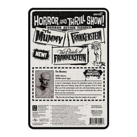 Universal Monsters The Mummy 3 3/4-inch ReAction+ Figure packaging back card by Super7 with character bio and vintage design.