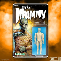 Universal Monsters The Mummy 3 3/4-inch ReAction+ Figure by Super7, wrapped mummy in vintage style packaging
