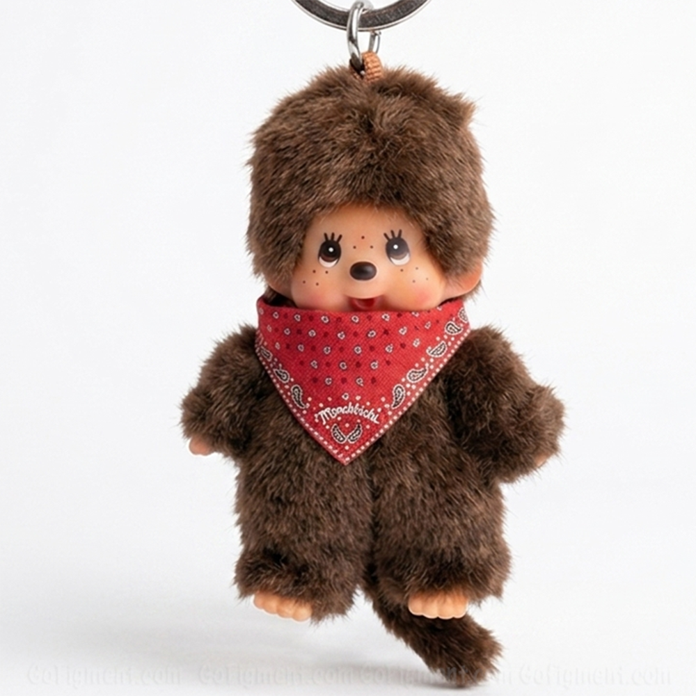 4" Monchhichi Keychain - Classic Boy, Red Handkerchief Mascot - Authentic Plush Mascot, NWT by Sekiguchi