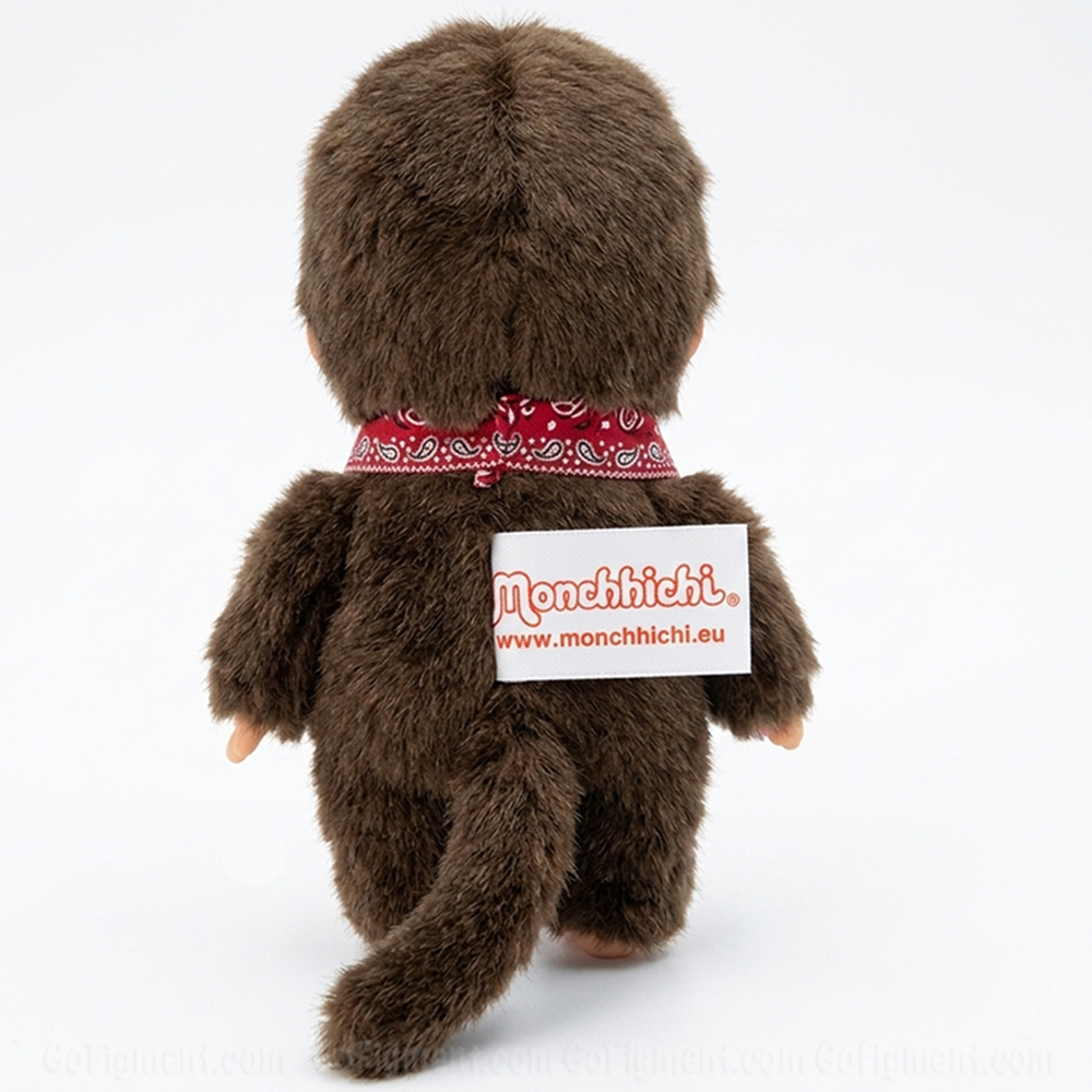 4" Monchhichi Keychain - Classic Boy, Red Handkerchief Mascot - Authentic Plush Mascot, NWT by Sekiguchi back view