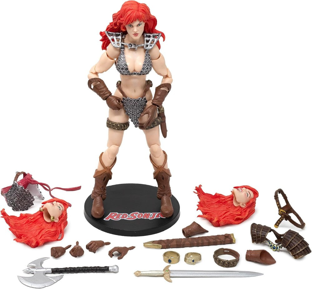 Red Sonja Deluxe Action Figure with Gladiator & Barbarian Skeletons Sold as Set of 3 featuring figures and accessories
