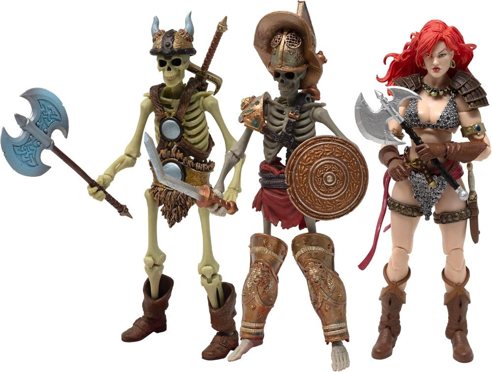 Red Sonja Deluxe Action Figure with Gladiator & Barbarian Skeletons Sold as Set of 3