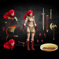 Action figure with accessories on a dark background, featuring 'Red Sonja' branding.