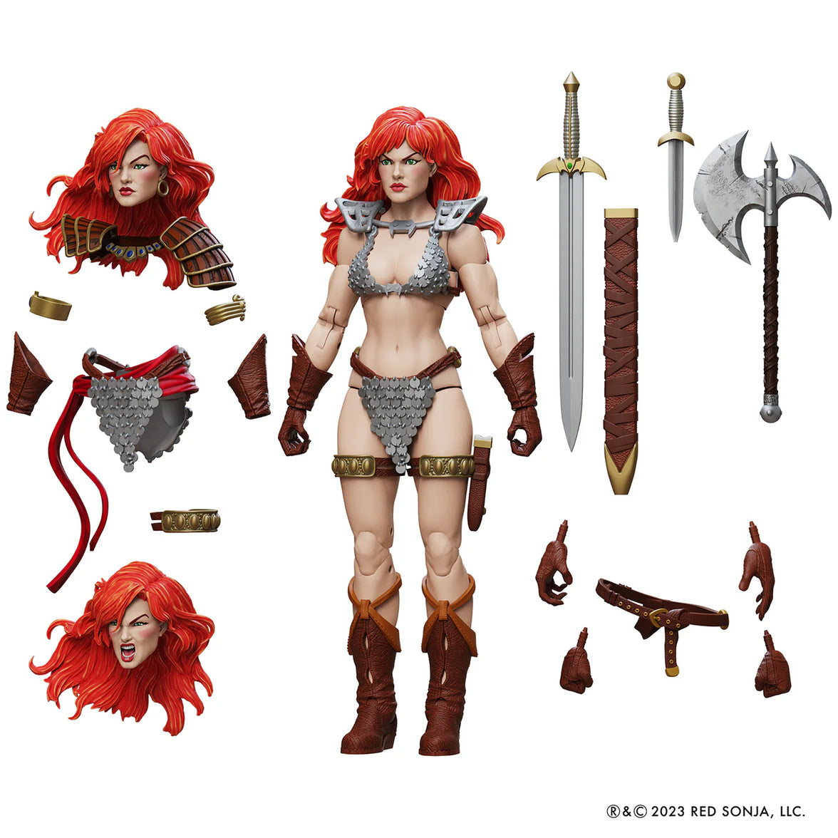 Red Sonja 50th Anniversary Epic H.A.C.K.S. 1:12 Scale Action Figure - Boss Fight Studio with extra heads, armor, and weapons accessory set