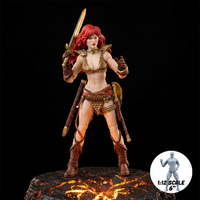 Red Sonja: Gold and Red Limited Edition Epic H.A.C.K.S. 1:12 Scale Action Figure - Boss Fight Studio displayed on lava base.