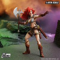 Red Sonja Hero H.A.C.K.S. 1:18 Scale Action Figure - Boss Fight Studio Llc posing with battle axe and detailed armor new in box