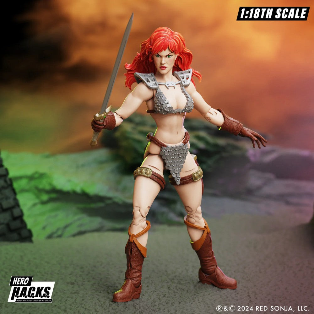 Red Sonja Hero H.A.C.K.S. 1:18 Scale Action Figure - Boss Fight Studio with sword, armor, and red hair new in box collectible pose