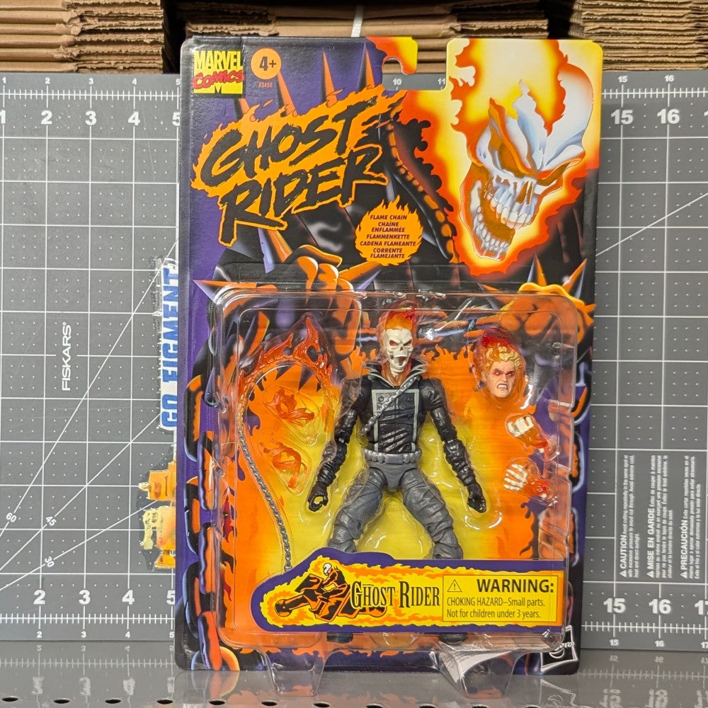 Ghost Rider 1:12 Scale 6" Marvel Legends Retro Cardback Action Figure new in box by Hasbro with extra head accessory