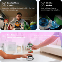A man plays with Toy Story mini robots by Robesen Robotics showing lifelike motion and interchangeable base features.