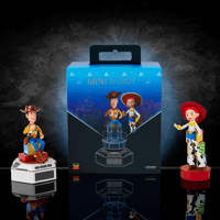 Toy Story Mini Robots Woody and Jessie with base by Robesen Robotics displayed against dark background