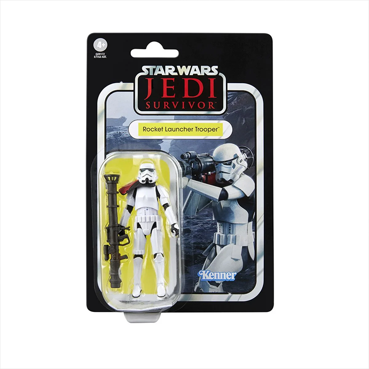 Kenner Star Wars Jedi Survivor 3 3/4-inch Rocket Launcher Trooper action figure in vintage-style packaging