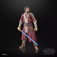 Hasbro Star Wars Black Series Ezra Bridger Peridea 6-inch action figure with blue lightsaber on black background