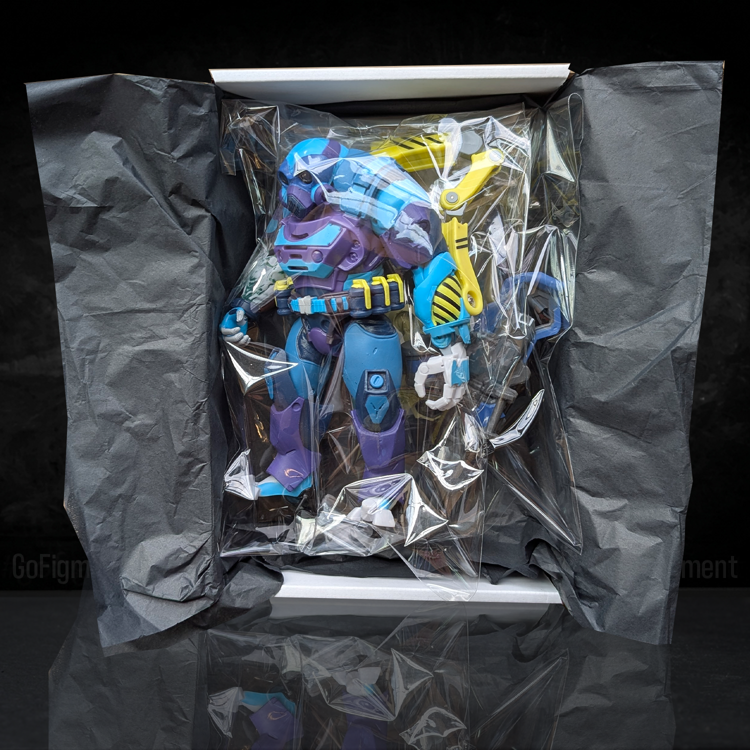Sabotage 1:12 Scale 6" ReVAMP's Rogue Cyber-Soldier Action Figure by Alter Nation in unopened packaging with vibrant blue and yellow armor