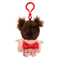 Monchhichi Sakura Kimono Girl Plush Keychain Official Sekiguchi 5.5" back view of plush doll