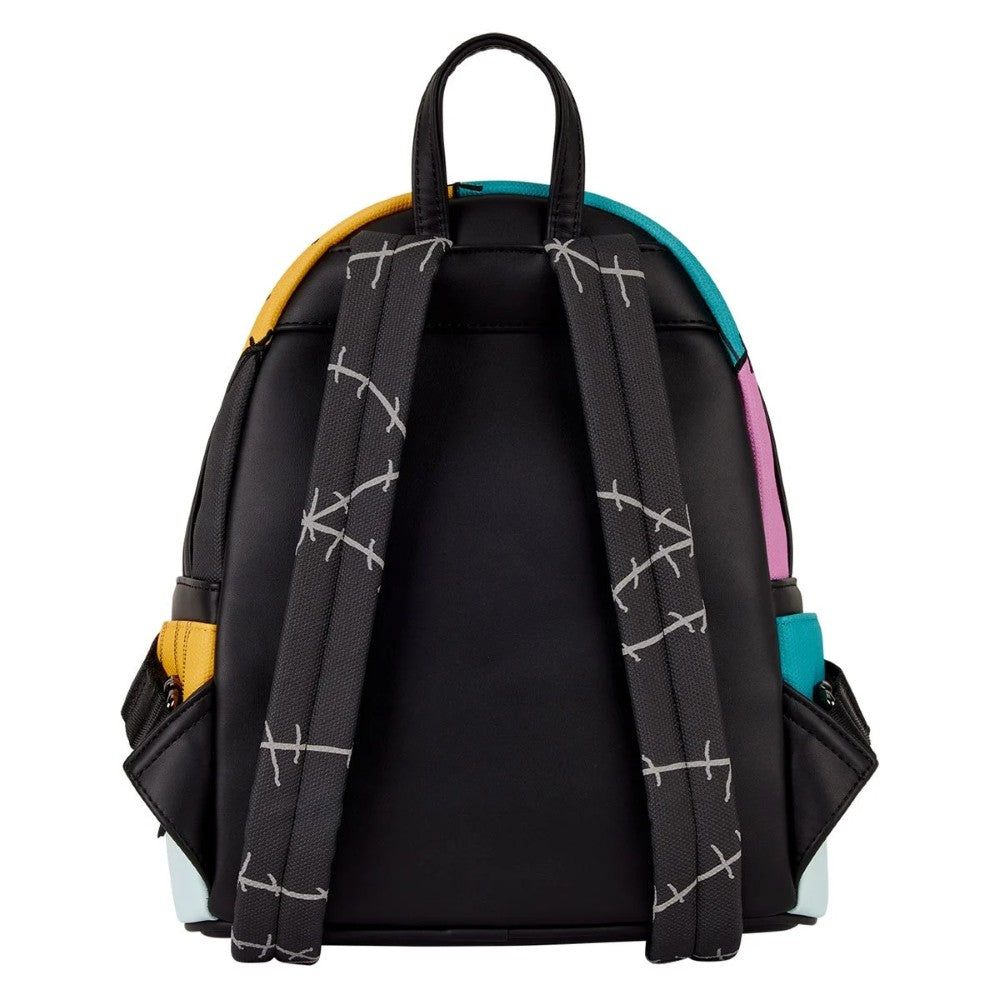Sally Nightmare Before Christmas Loungefly Cosplay Mini-Backpack New featuring stitched black straps and colorful patchwork sides by Loungefly
