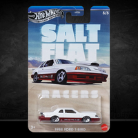 Mattel Hot Wheels 1988 Ford T-Bird Salt Flat Racers die-cast car in collector packaging, retro racing design.