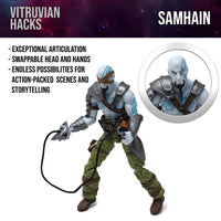 Samhain the Fear Dorcha -Vitruvian H.A.C.K.S. 1:18 Scale Action Figure by Boss Fight Studio Llc with whip and interchangeable head and hands.