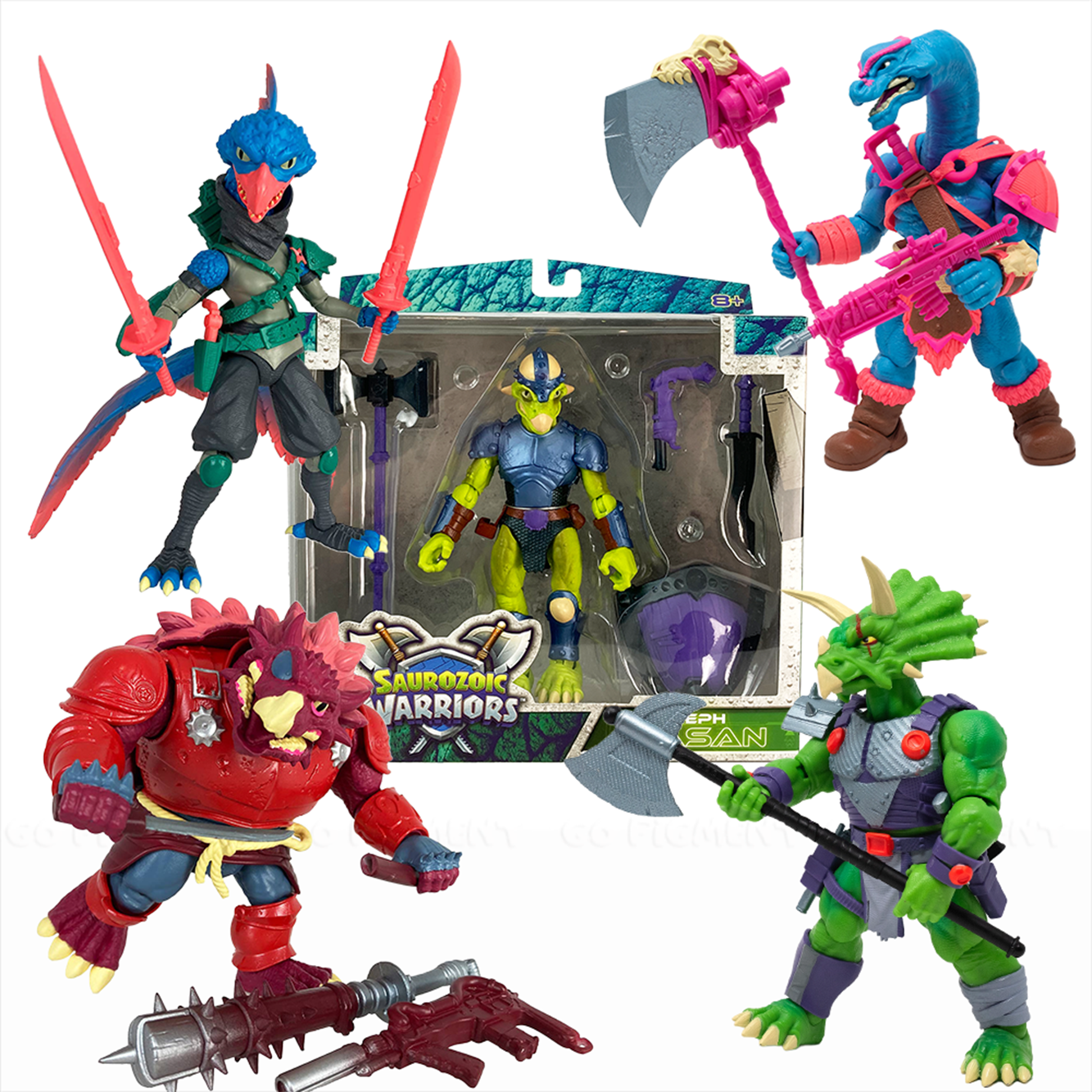 Saurozoic Warriors 1:12 Scale U-PICK Dinosaur Action Figures by Boss Fight Studio Llc with weapons and accessories.