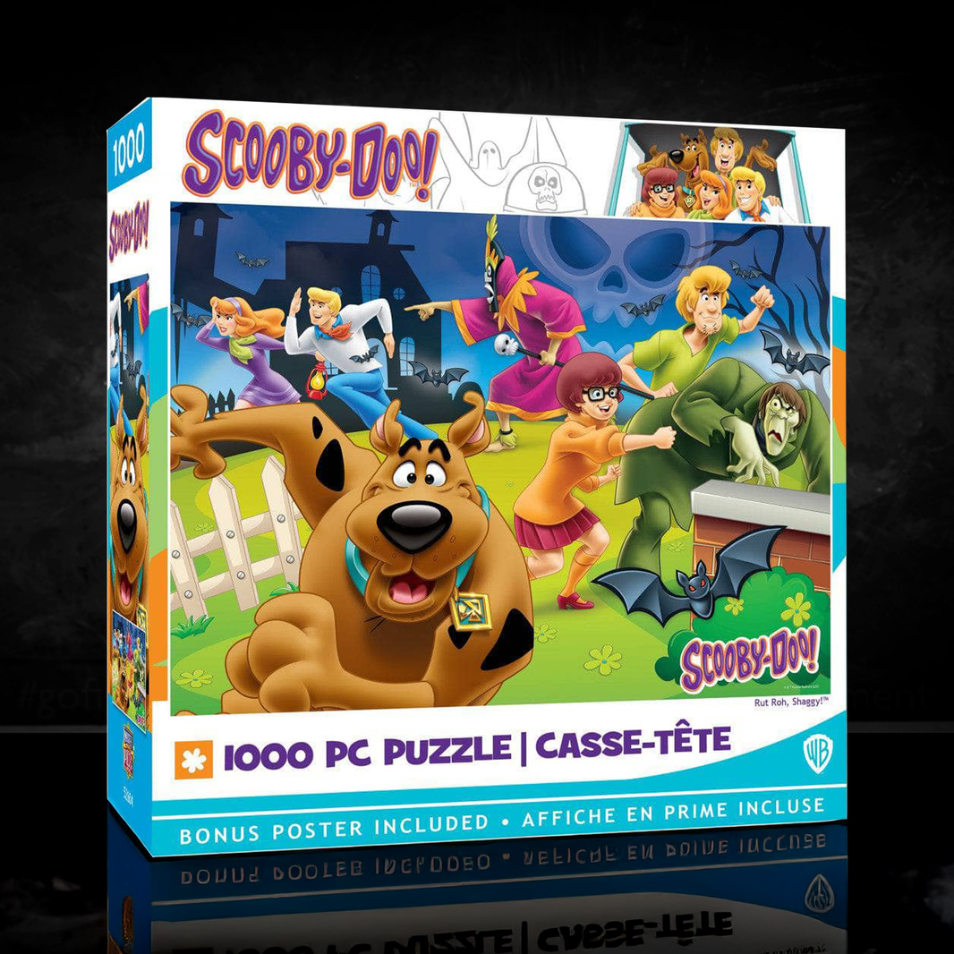 Scooby-Doo! 1000 Piece The Mystery Inc. Gang Puzzle Masterpieces by Master Pieces featuring classic cartoon characters in a spooky scene