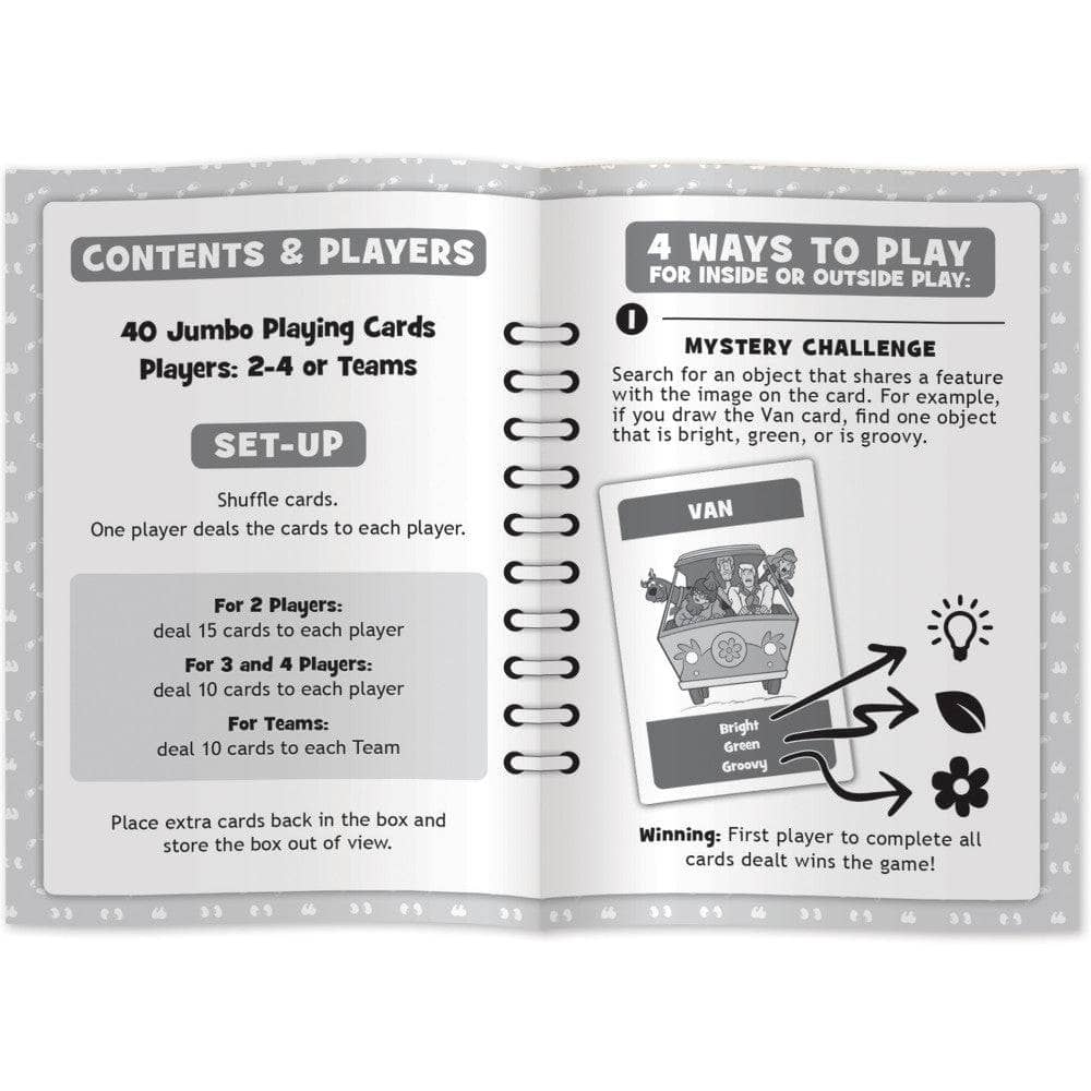 Instructions booklet open showing rules for Scooby-Doo Scavenger Hunt Card Game MasterPieces Kids Game New by Master Pieces