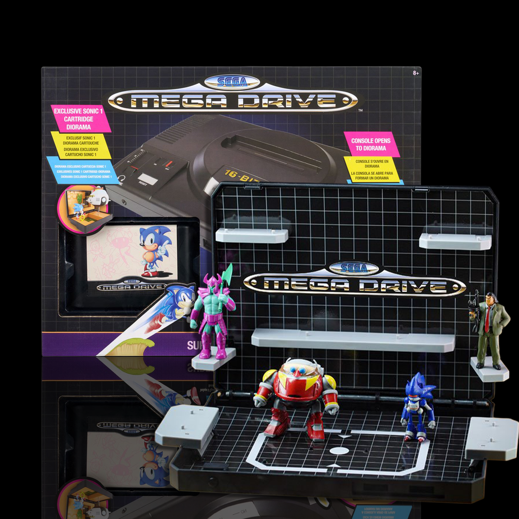 Console Heroes Sega Mega Drive Supervillain Boss Bundle Playset with Sonic the Hedgehog Cartridge new in box by Go Figment